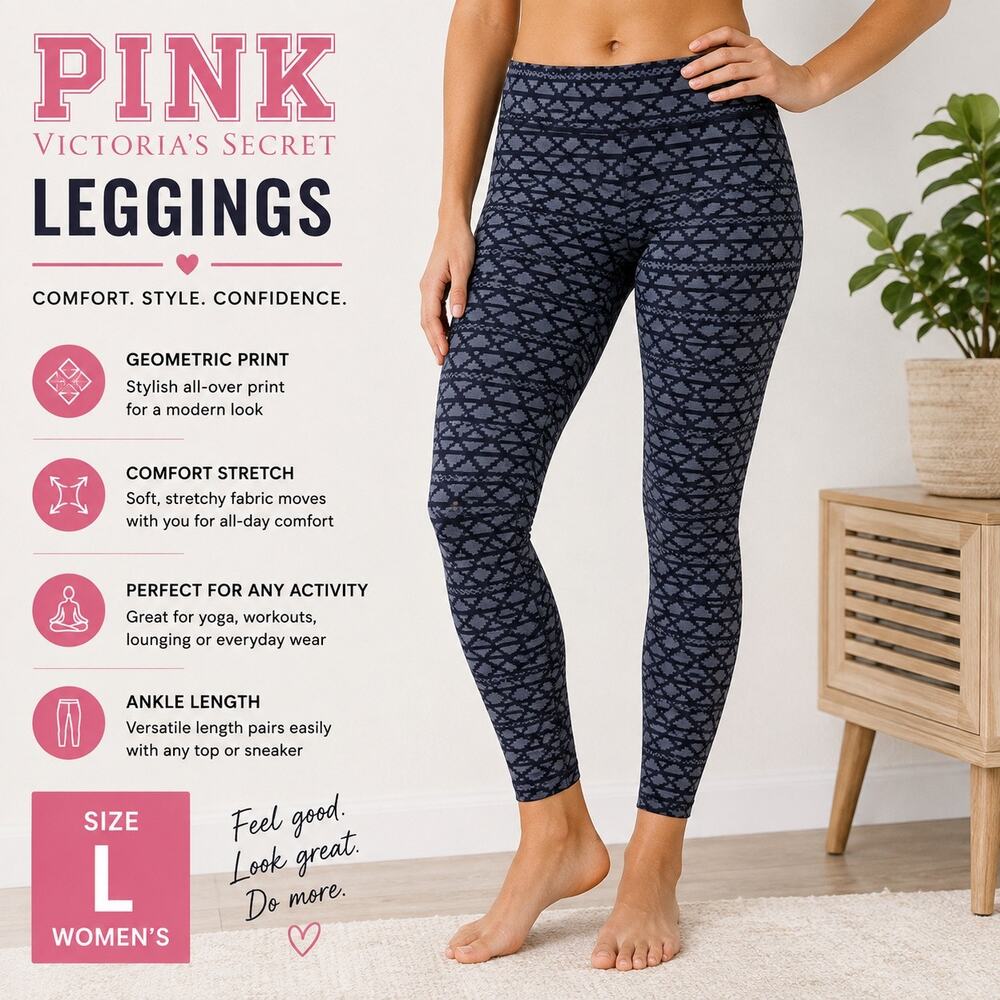 PINK Victorias Secret Womens Leggings Large Geometric Print Ankle Length Yoga